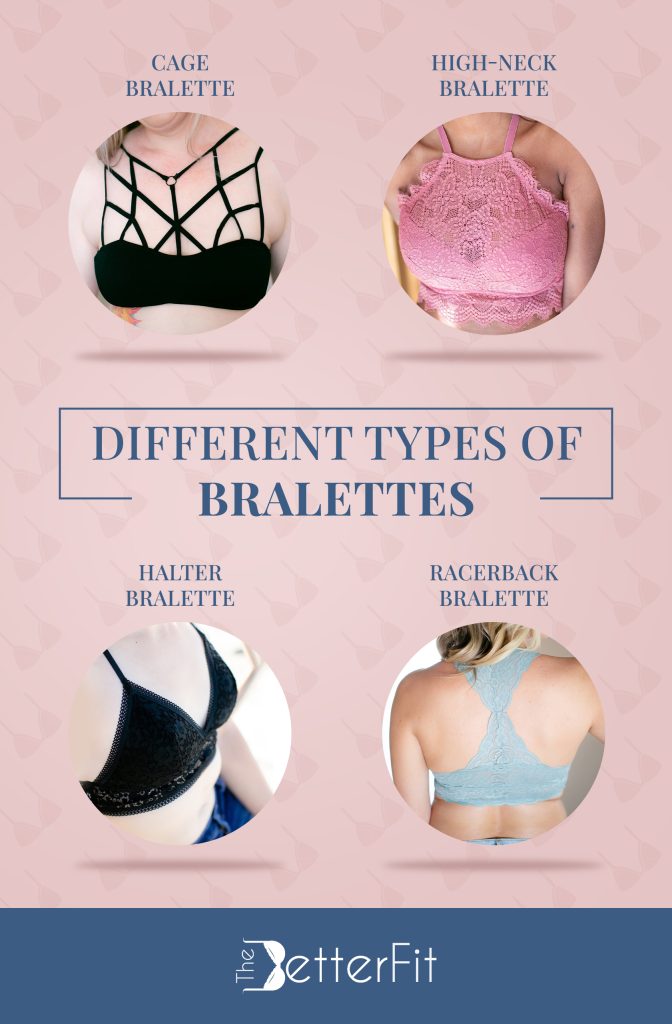 There are different types of bralettes including halter, racerback, cage and high-neck