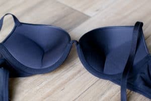 A close-up image of the added padding in a blue push up bra