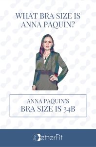 Graphic image of Anna Paquin with 34B bra size wearing a black long-sleeve dress