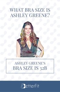 Graphic image of Ashley Greene with 32B bra size wearing a black v-neck jumpsuit