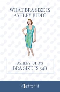 Graphic image of Ashley Judd with 34B bra size wearing a green bodycon dress