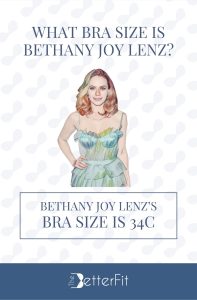 Graphic image of Bethany Joy Lenz with 34C bra size wearing a spaghetti strap ruffle dress