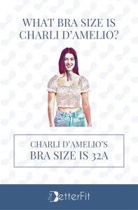 Graphic image of Charli D' Amelio with a bra size 32A wearing a blouse and pants