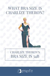 Graphic image of Charlize Theron with 34B bra size wearing a dress with a thigh-high slit