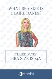 Graphic image of Claire Danes with 34A bra size wearing a leopard print blouse