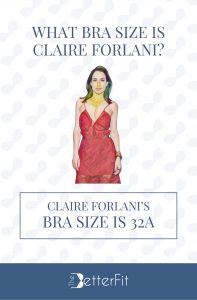Graphic image of Claire Forlani with 32A bra size wearing a red v-neck spaghetti strap dress