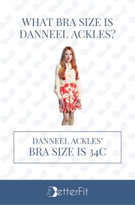 Graphic image of Danneel Ackles with 34C bra size wearing a white long-sleeve blouse and floral design mini skirt