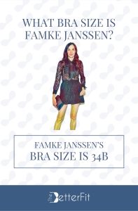 Graphic image of Famke Janssen with 34B bra size wearing a lace long sleeves mini dress