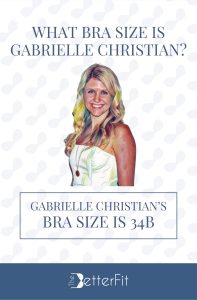 Graphic image of Gabrielle Christian with 34B bra size wearing a white tube dress