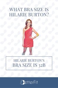 Graphic image of Hilarie Burton with 32B bra size wearing a red one-shoulder mini dress