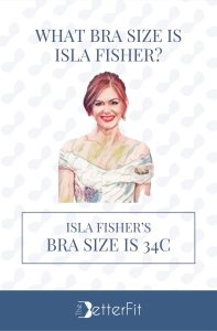 Graphic image of Isla Fisher with 34C bra size wearing an off-shoulder dress