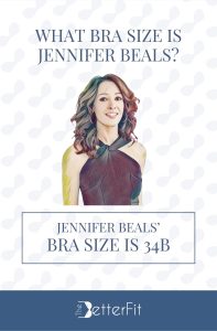 Graphic image of Jennifer Beals with 34B bra size wearing a halter neck blouse