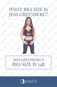 Graphic image of Jess Greenberg with 34B bra size wearing a black lace bra and pants