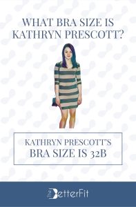 Graphic image of Kathryn Prescott with 32B bra size wearing a stripe short sleeve bodycon mini dress