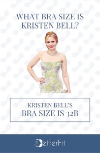 Graphic image of Kristen Bell with 32B bra size wearing a tube dress