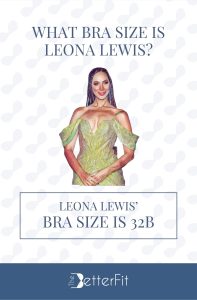 Graphic image of Leona Lewis with 32B bra size wearing an off-shoulder glitter gown