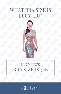 Graphic image of Lucy Liu with 32B bra size wearing a tube silver dress with sequin