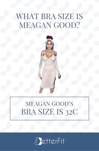 Graphic image of Meagan Good with 32C bra size wearing a spaghetti strap bodycon dress