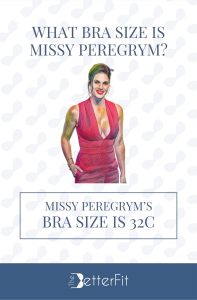 Graphic image of Missy Peregrym with 32C bra size wearing a red v-neck sleeveless jumpsuit