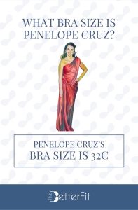 Graphic image of Penelope Cruz with 32C bra size wearing a red one-shoulder dress