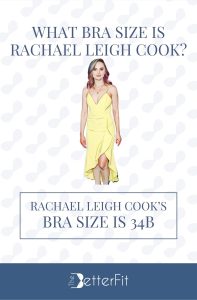 Graphic image of Rachael Leigh Cook with 34B bra size wearing yellow spaghetti strap dress