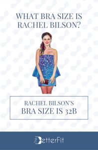 Graphic image of Rachel Bilson with 32B bra size wearing a blue strapless dress with a floral design