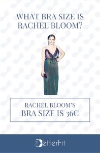 Graphic image of Rachel Bloom with 36C bra size wearing a spaghetti strap dress