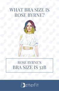 Graphic image of Rose Byrne with 32B bra size wearing a crop top blouse and long skirt