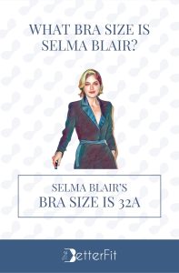 Graphic image of Selma Blair with 32A bra size wearing a blazer and pants