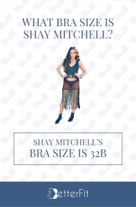 Graphic image of Shay Mitchell with 32B bra size wearing a black crochet dress