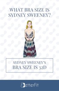 Graphic image of Sydney Sweeney with 32D bra size wearing a strapless dress