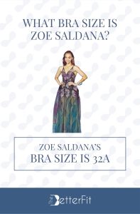 Graphic image of Zoe Saldana with 32A bra size wearing a corset dress with sequin