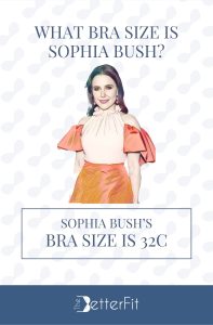 Graphic image of Sophia Bush with 32C bra size wearing a high neck off-shoulder dress