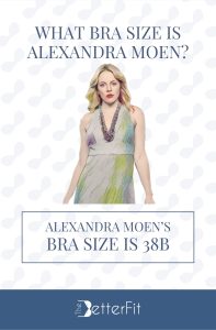 Graphic image of Alexandra Moen with 38B bra size wearing a gray halterneck dress