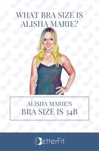 Graphic image of Alisha Marie with 34B bra size wearing a spaghetti strap dress