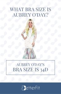 Graphic image of Aubrey O'Day with 34D bra size wearing a white long-sleeve lace gown
