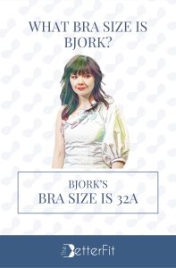 Graphic image of Bjork with 32A bra size wearing a white one-shoulder dress