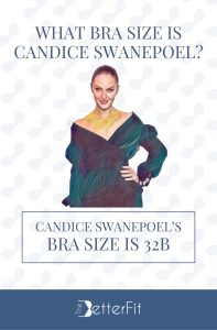 Graphic image of Candice Swanepoel with 32B bra size wearing a black long sleeve v-neck mini dress