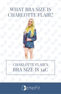Graphic image of Charlotte Flair with 34C bra size wearing a long sleeve and shorts with floral design