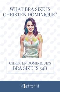 Graphic image of Christen Dominique with 34B bra size wearing a silk spaghetti strap mini dress