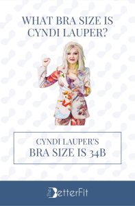 Graphic image of Cyndi Lauper with 34B bra size wearing a cupid-inspired suit