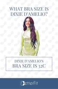 Graphic image of Dixie D'Amelio with 32C bra size wearing a high neck long sleeve bodycon mini dress