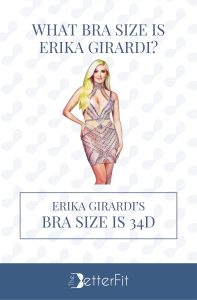 Graphic image of Erika Girardi with 34D bra size wearing a high neck bodycon mini dress