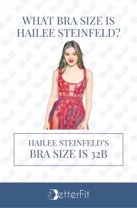 Graphic image of Hailee Steinfeld with 32B bra size wearing a red sheer dress