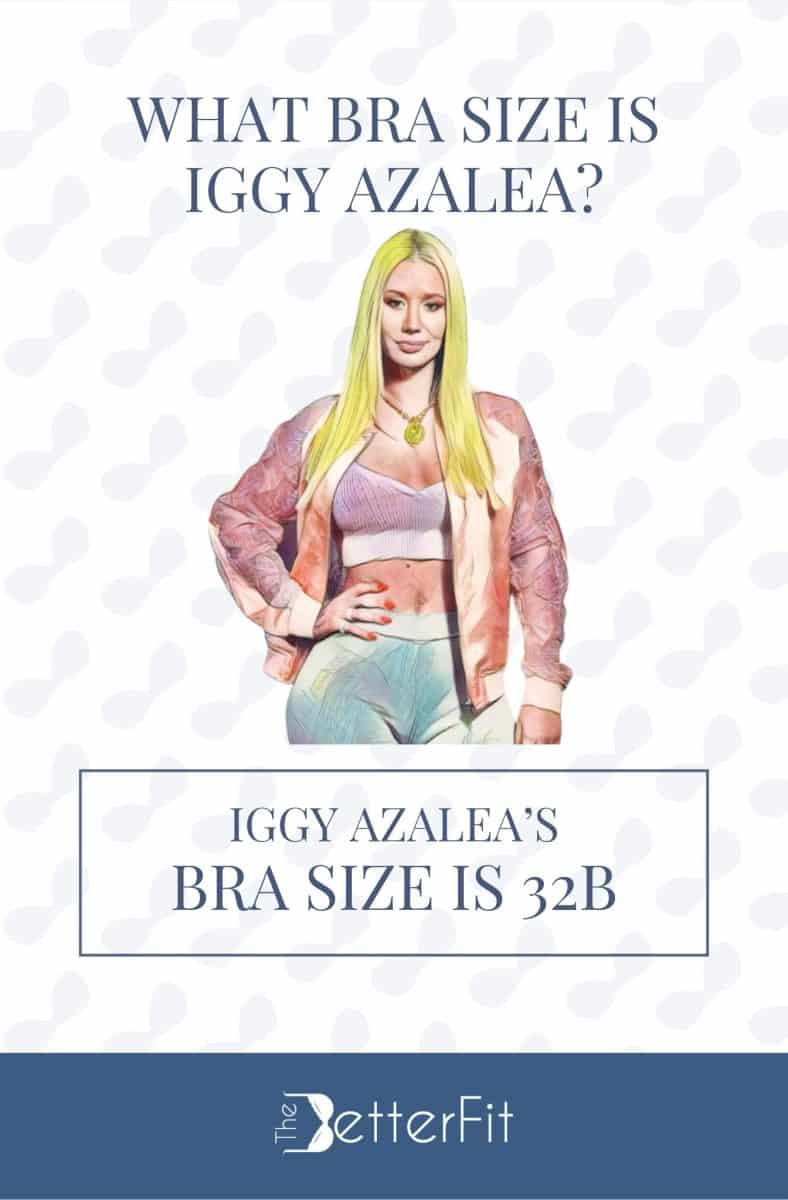 Graphic image of Iggy Azalea with 32B bra size wearing a crop top with a blazer