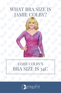 Graphic image of Jamie Colby with 34C bra size wearing a pink long-sleeve dress