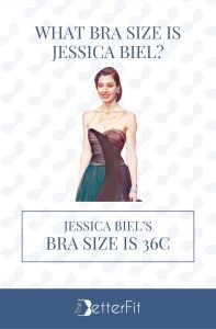 Graphic image of Jessica Biel with 36C bra size wearing a black tube gown