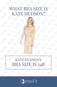 Graphic image of Kate Hudson with 34B bra size wearing a nude shimmery crop top and skirt