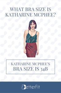 Graphic image of Katharine McPhee with 34B bra size wearing a spaghetti strap blouse and red skirt