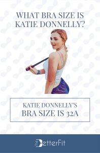 Graphic image of Katie Donnelly with 32A bra size wearing a white spaghetti strap blouse and blue shorts